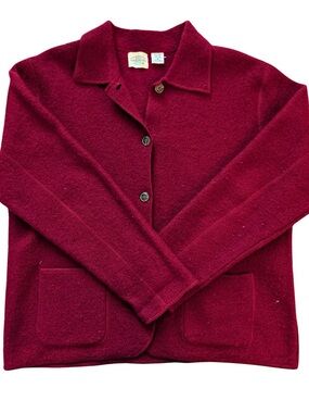 Vintage G.H. Bass & Co. Burgundy Button-Front Teddy Jacket 100% Wool